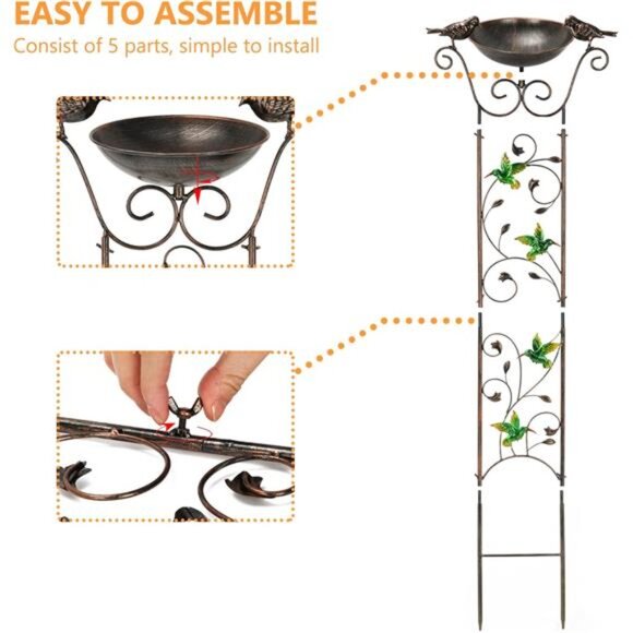 Garden Trellis Bird Bath Outdoor, 40Inch Antique Iron Garden Plant Trellis Decor - Picture 4 of 7